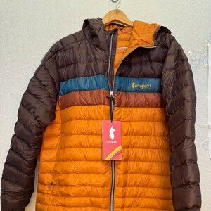 Cotopaxi Fuego 800 Down Hooded Winter Jacket Mens Coffee and Slenna Size L $295